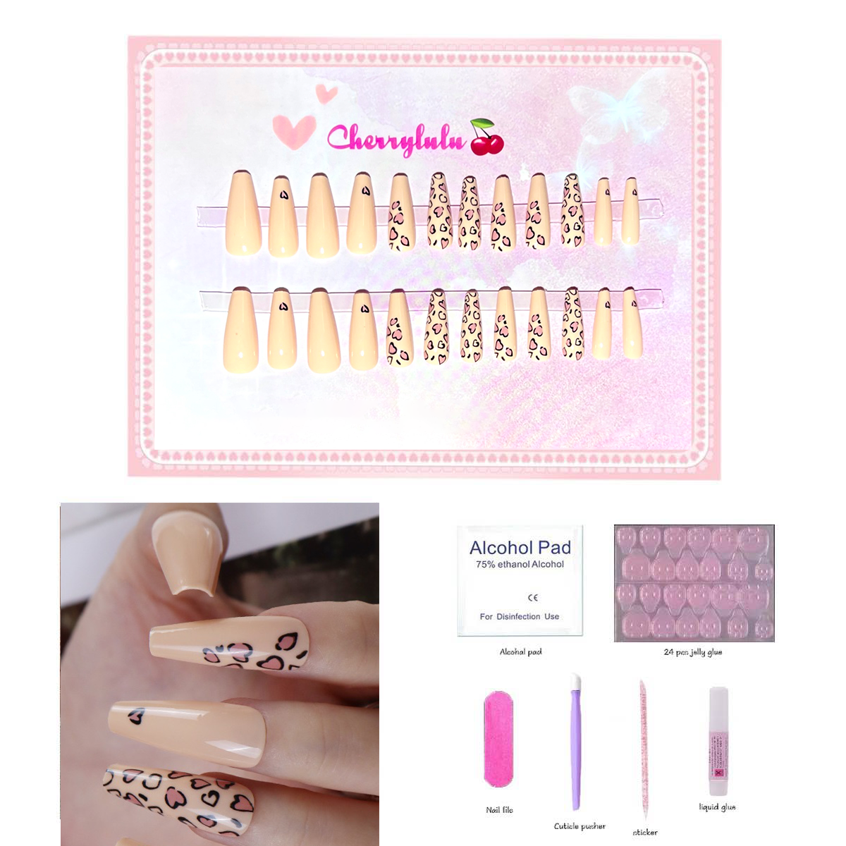 【Buy 3 Get 1 Free】L1-L70 Long Nails 24pcs Press On Nails include free nail toolkit