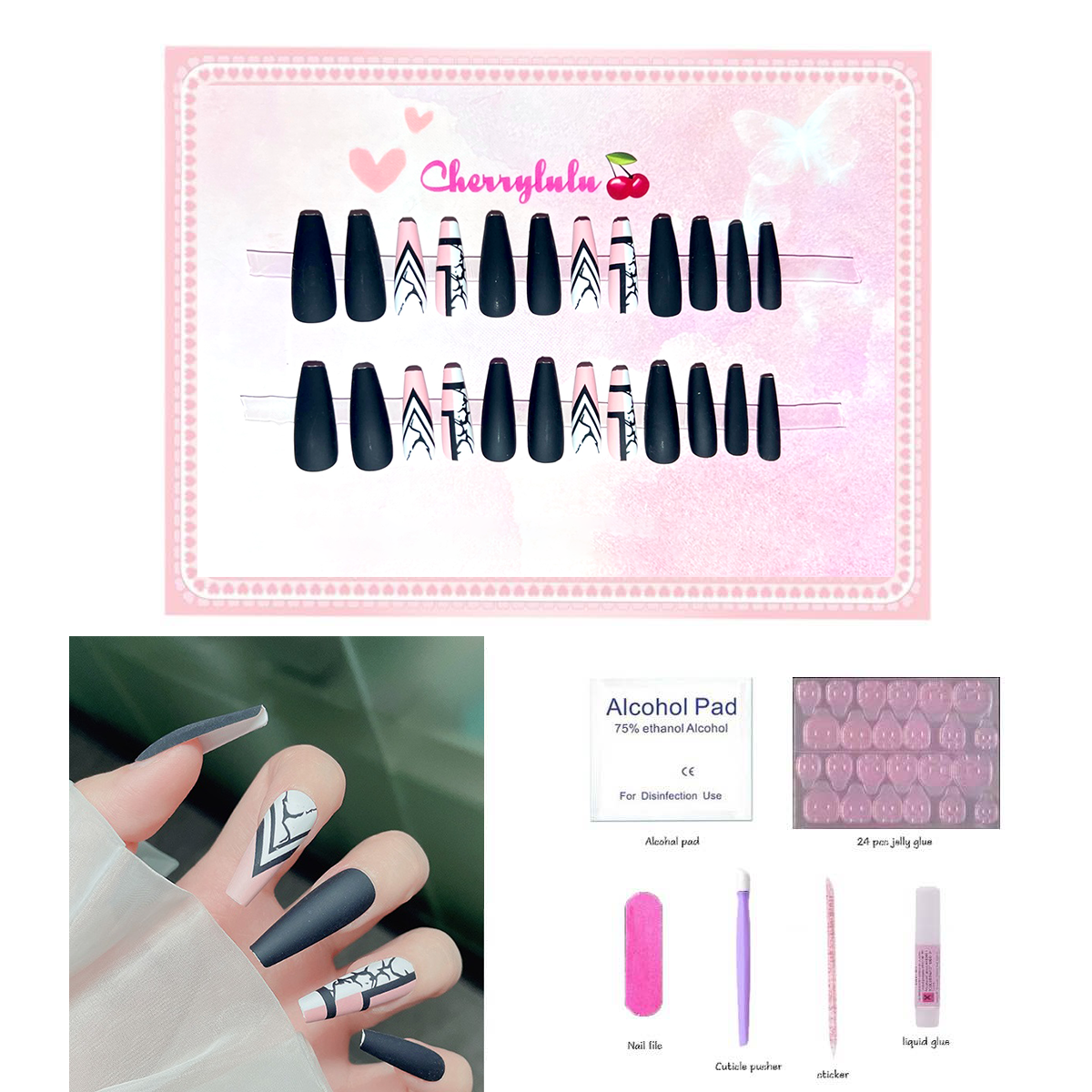 【Buy 3 Get 1 Free】L1-L70 Long Nails 24pcs Press On Nails include free nail toolkit