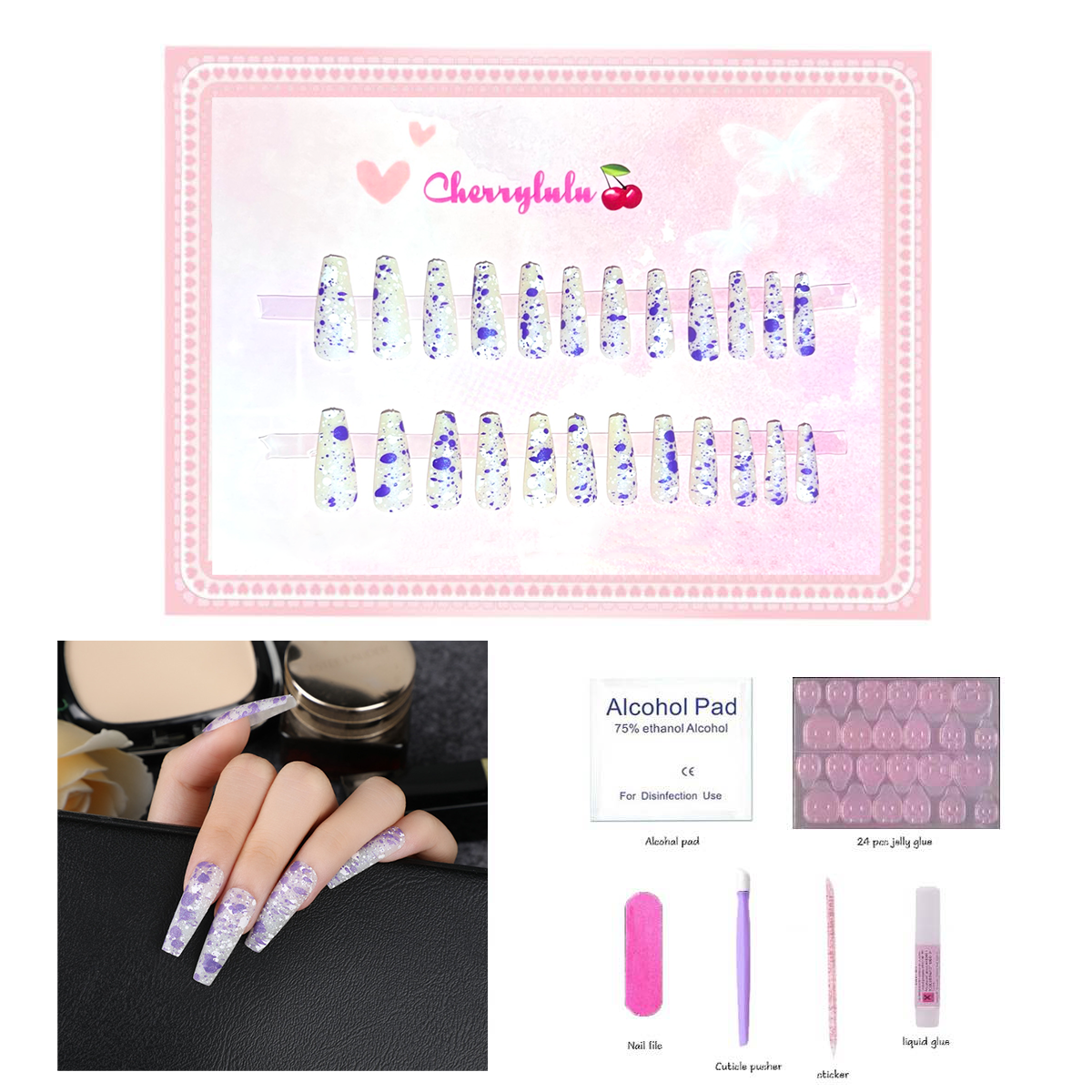 【Buy 3 Get 1 Free】L1-L70 Long Nails 24pcs Press On Nails include free nail toolkit