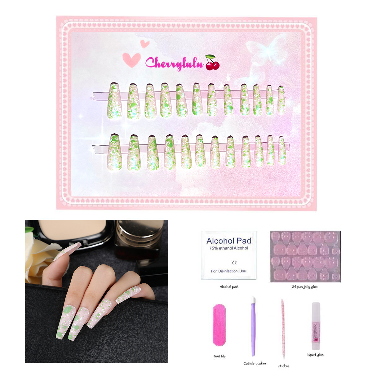 【Buy 3 Get 1 Free】L1-L70 Long Nails 24pcs Press On Nails include free nail toolkit