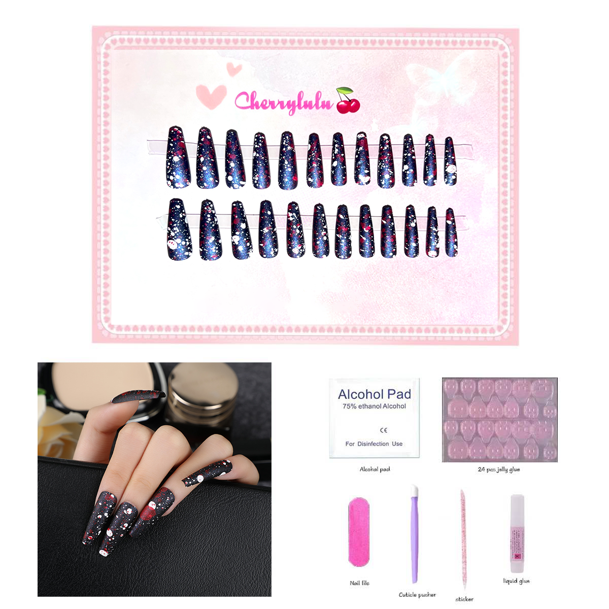 【Buy 3 Get 1 Free】L1-L70 Long Nails 24pcs Press On Nails include free nail toolkit