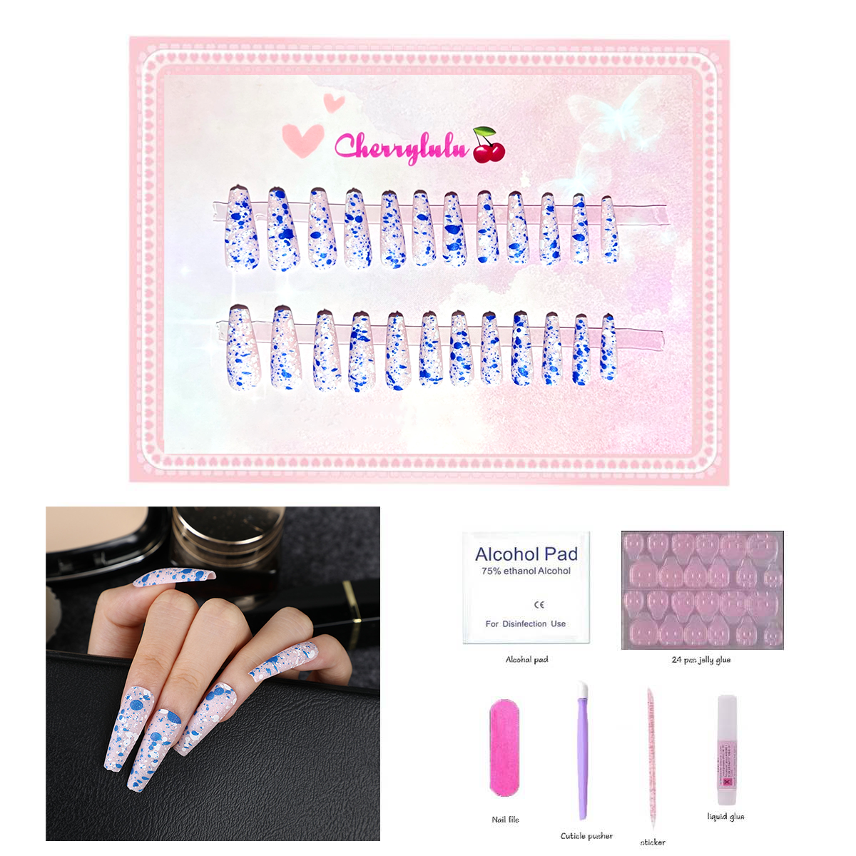 【Buy 3 Get 1 Free】L1-L70 Long Nails 24pcs Press On Nails include free nail toolkit