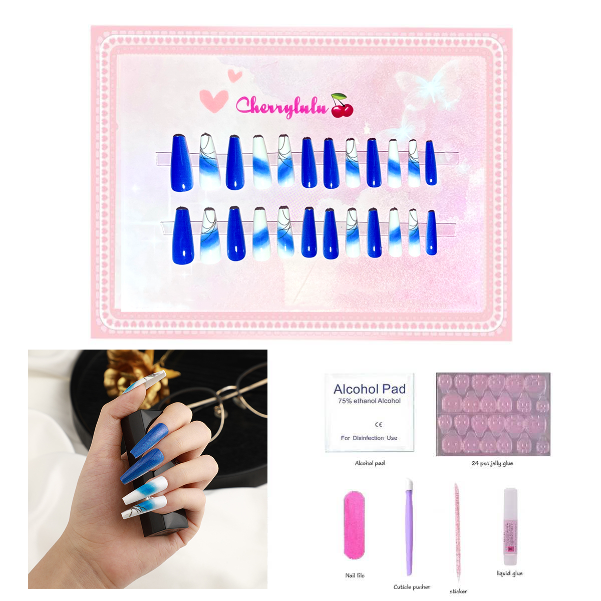 【Buy 3 Get 1 Free】L1-L70 Long Nails 24pcs Press On Nails include free nail toolkit