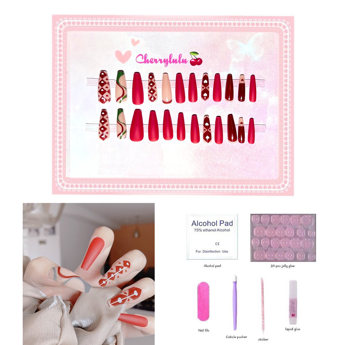 【Buy 3 Get 1 Free】L1-L70 Long Nails 24pcs Press On Nails include free nail toolkit