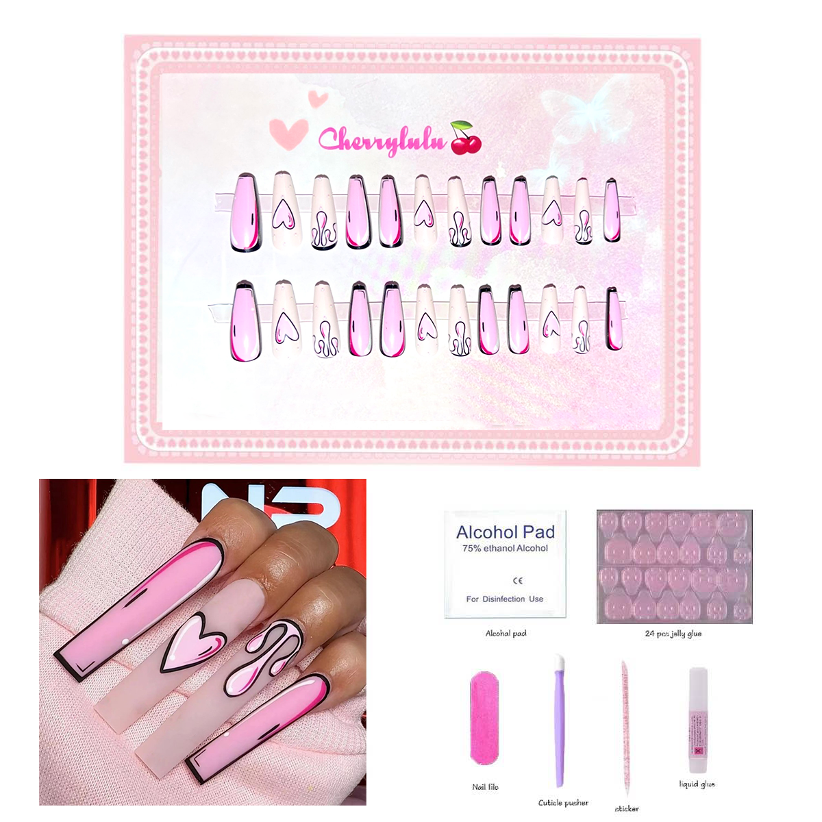 【Buy 3 Get 1 Free】L1-L70 Long Nails 24pcs Press On Nails include free nail toolkit