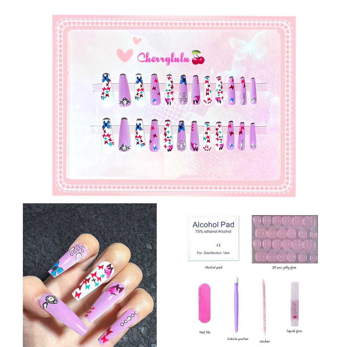 【Buy 3 Get 1 Free】L1-L70 Long Nails 24pcs Press On Nails include free nail toolkit