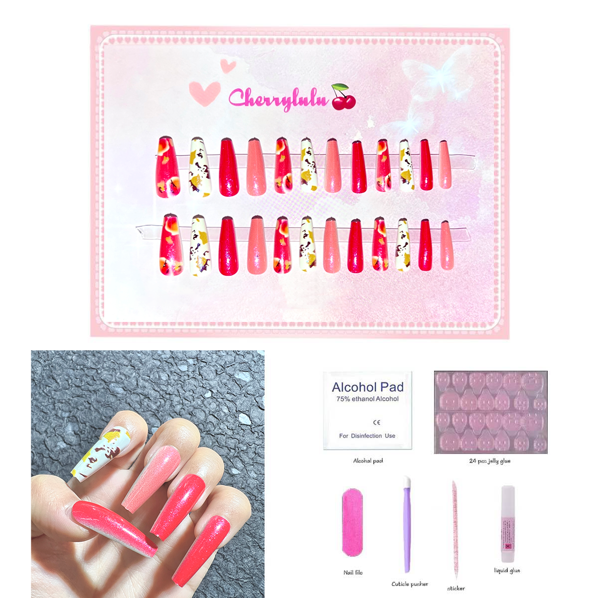 【Buy 3 Get 1 Free】L1-L70 Long Nails 24pcs Press On Nails include free nail toolkit