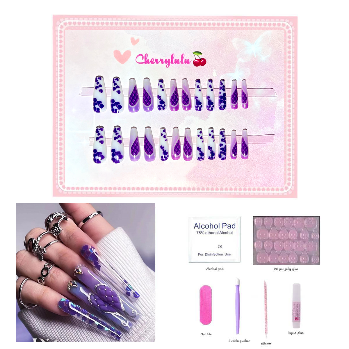 【Buy 3 Get 1 Free】L1-L70 Long Nails 24pcs Press On Nails include free nail toolkit