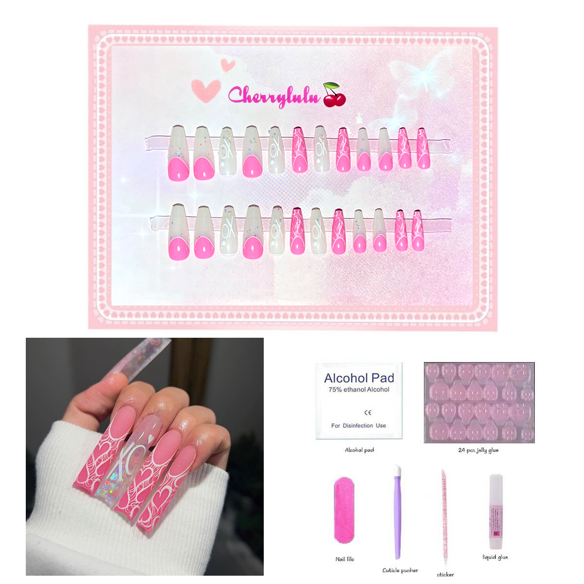 【Buy 3 Get 1 Free】L1-L70 Long Nails 24pcs Press On Nails include free nail toolkit