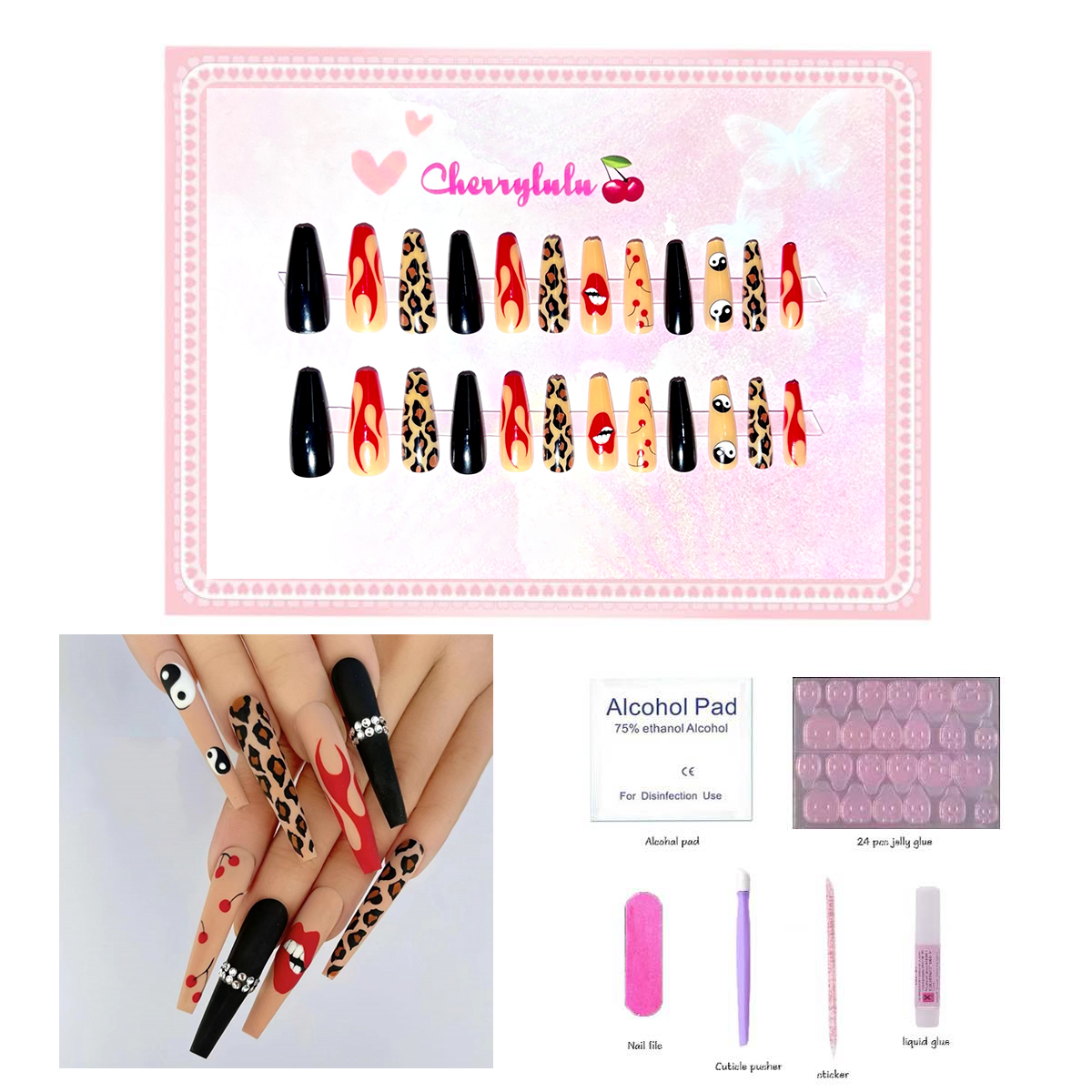 【Buy 3 Get 1 Free】L1-L70 Long Nails 24pcs Press On Nails include free nail toolkit