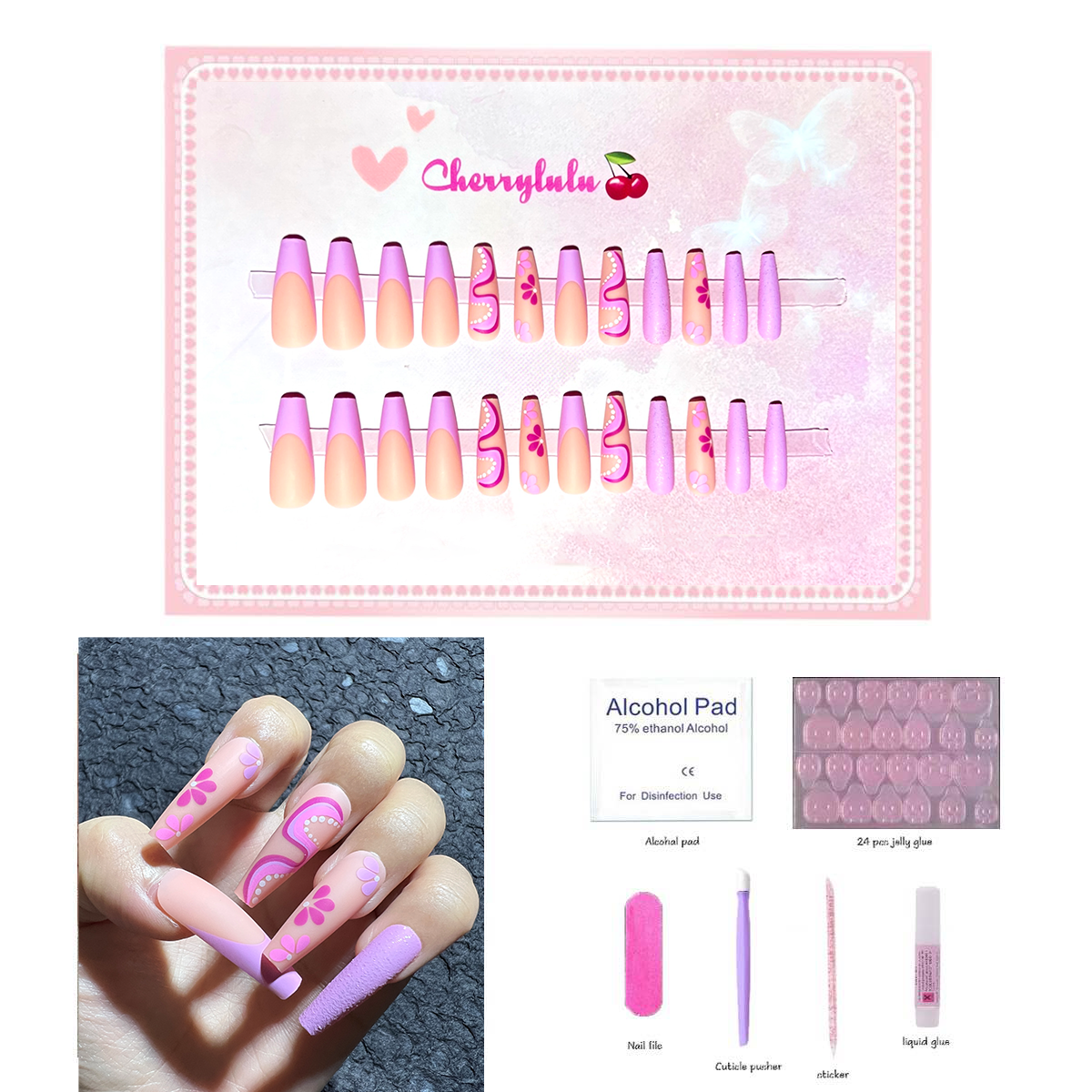 【Buy 3 Get 1 Free】L1-L70 Long Nails 24pcs Press On Nails include free nail toolkit