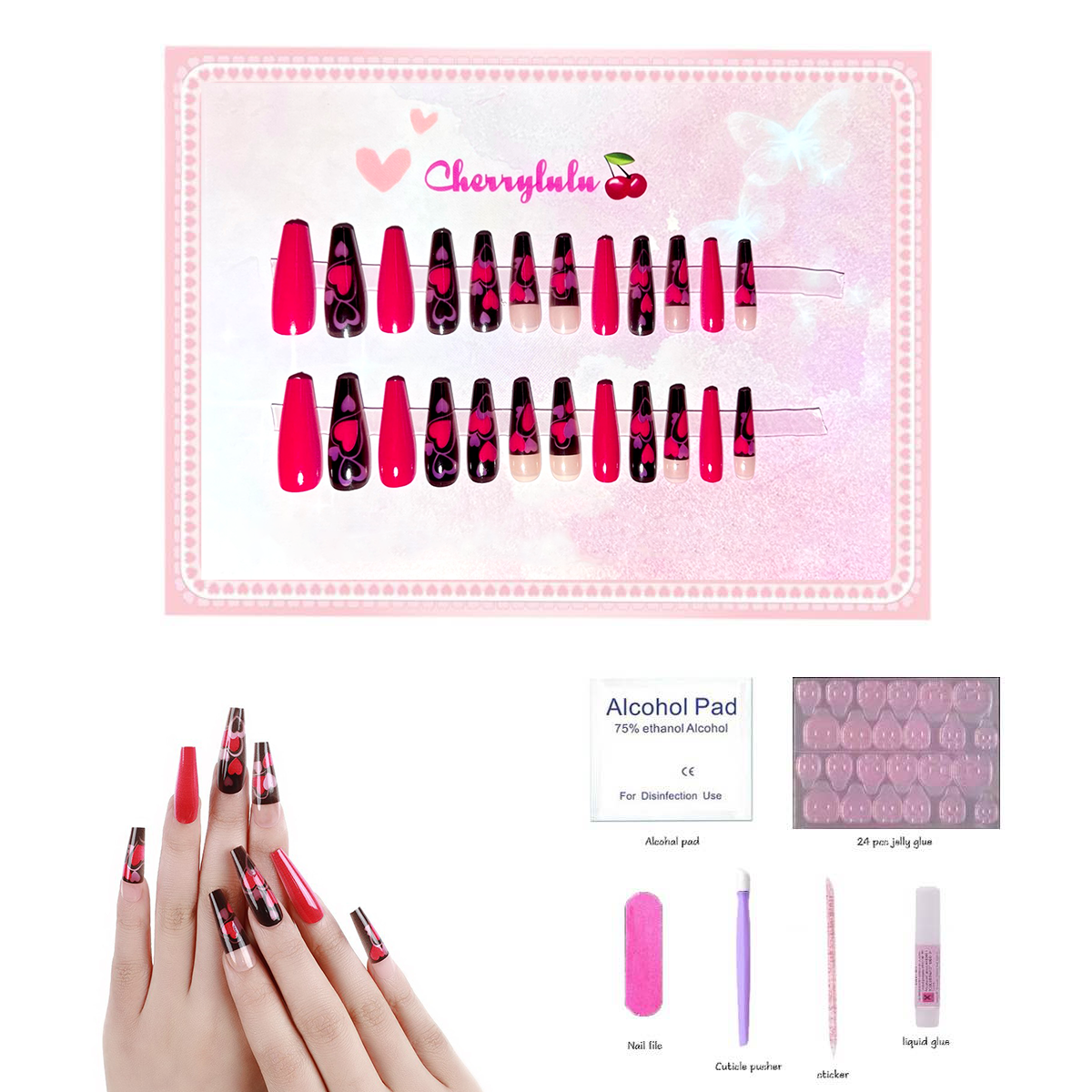 【Buy 3 Get 1 Free】L1-L70 Long Nails 24pcs Press On Nails include free nail toolkit