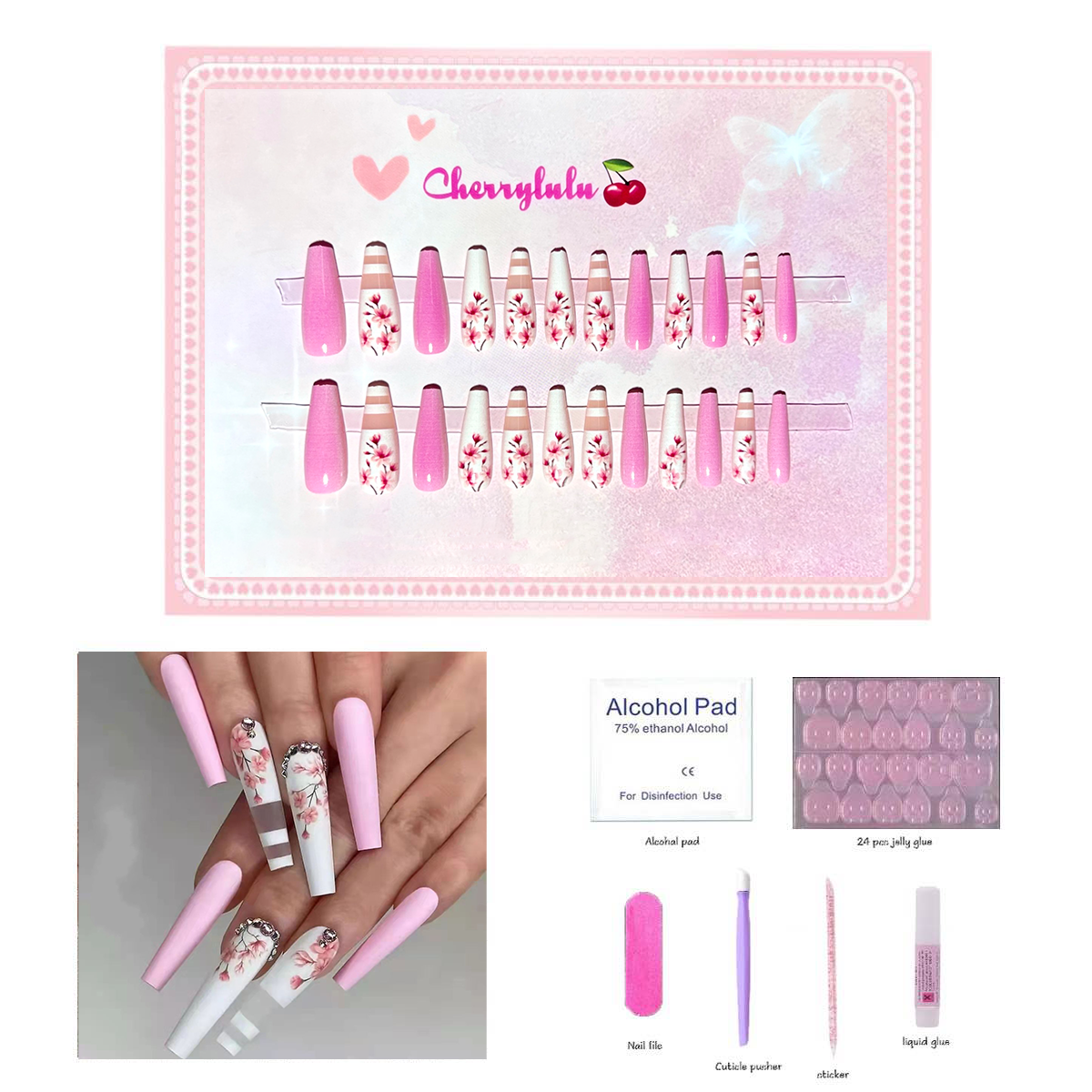 【Buy 3 Get 1 Free】L1-L70 Long Nails 24pcs Press On Nails include free nail toolkit