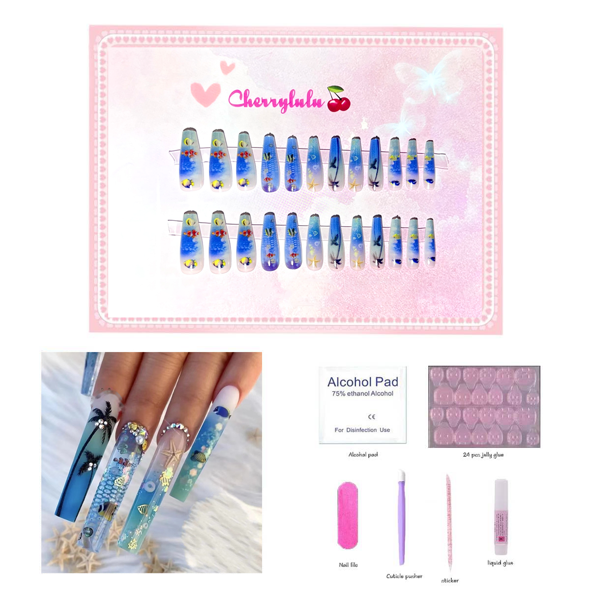 【Buy 3 Get 1 Free】L1-L70 Long Nails 24pcs Press On Nails include free nail toolkit