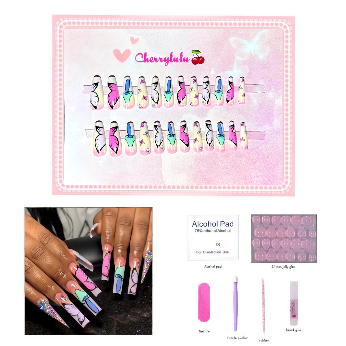 【Buy 3 Get 1 Free】L1-L70 Long Nails 24pcs Press On Nails include free nail toolkit