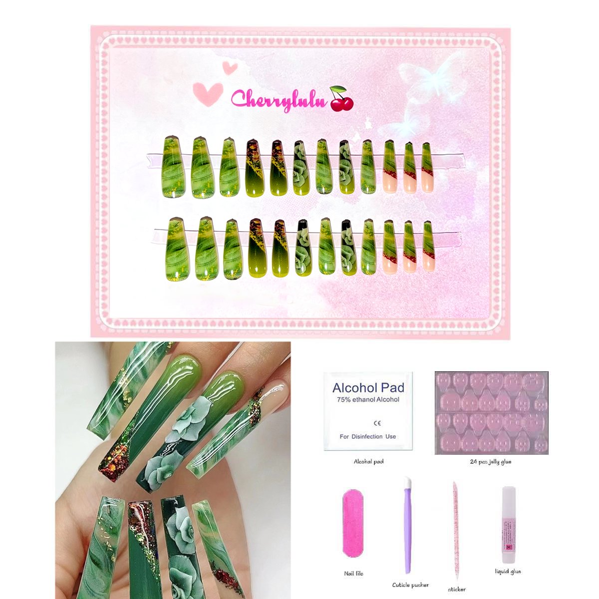 【Buy 3 Get 1 Free】L1-L70 Long Nails 24pcs Press On Nails include free nail toolkit