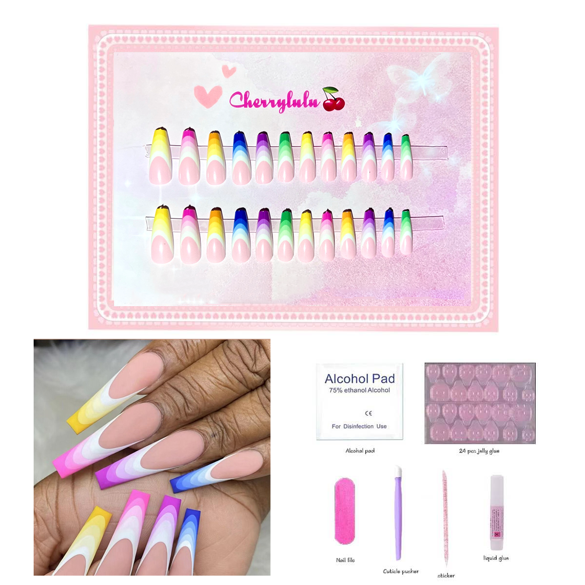 【Buy 3 Get 1 Free】L1-L70 Long Nails 24pcs Press On Nails include free nail toolkit