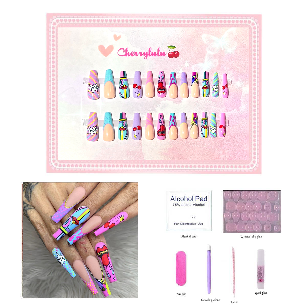 【Buy 3 Get 1 Free】L1-L70 Long Nails 24pcs Press On Nails include free nail toolkit