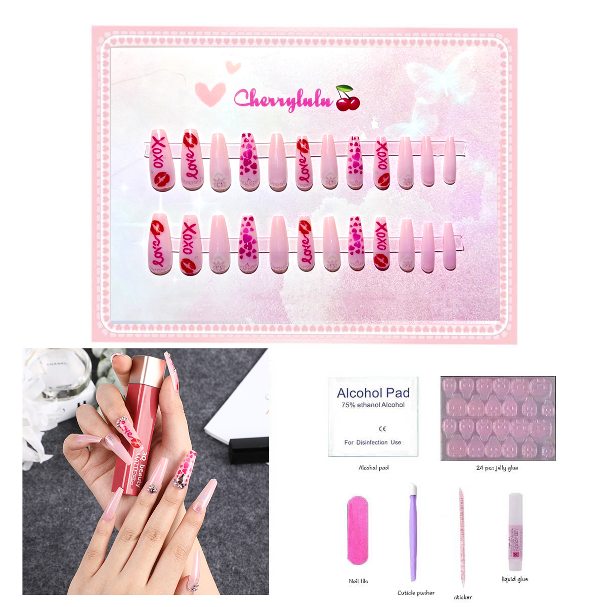 【Buy 3 Get 1 Free】L1-L70 Long Nails 24pcs Press On Nails include free nail toolkit