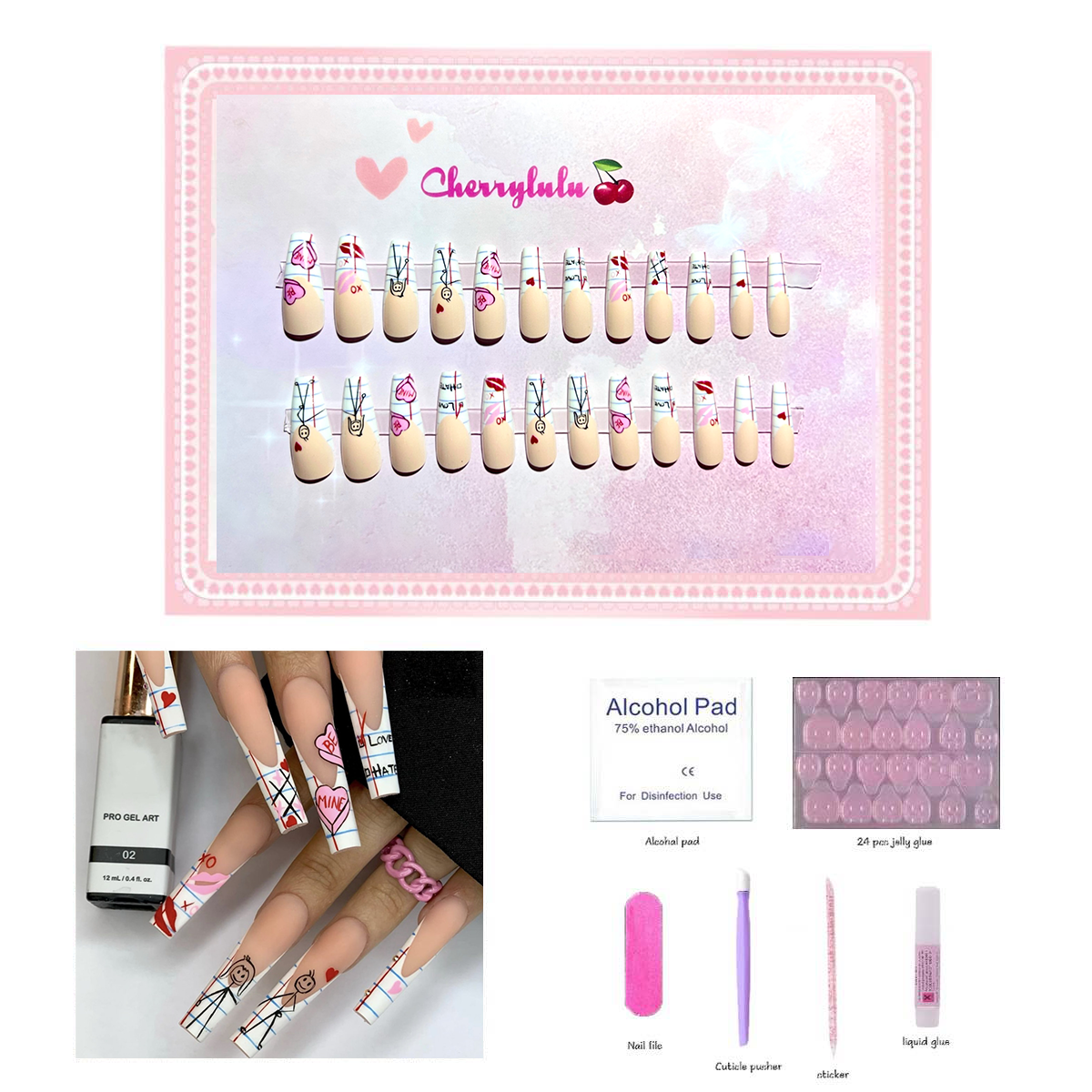 【Buy 3 Get 1 Free】L1-L70 Long Nails 24pcs Press On Nails include free nail toolkit