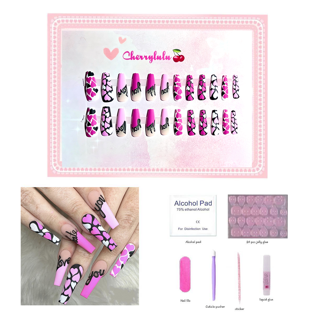 【Buy 3 Get 1 Free】L1-L70 Long Nails 24pcs Press On Nails include free nail toolkit