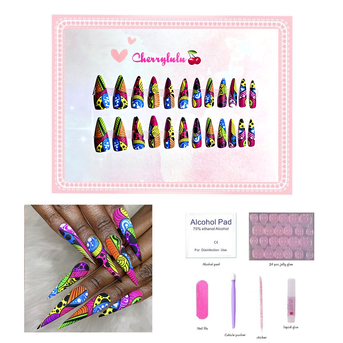 【Buy 3 Get 1 Free】L1-L70 Long Nails 24pcs Press On Nails include free nail toolkit