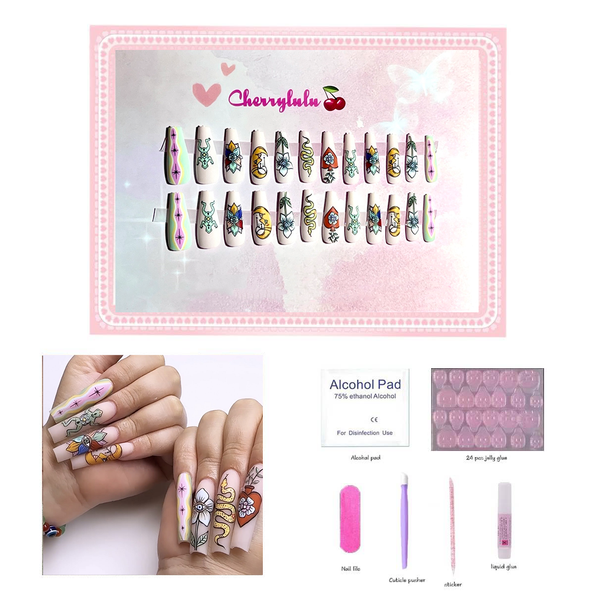 【Buy 3 Get 1 Free】L1-L70 Long Nails 24pcs Press On Nails include free nail toolkit