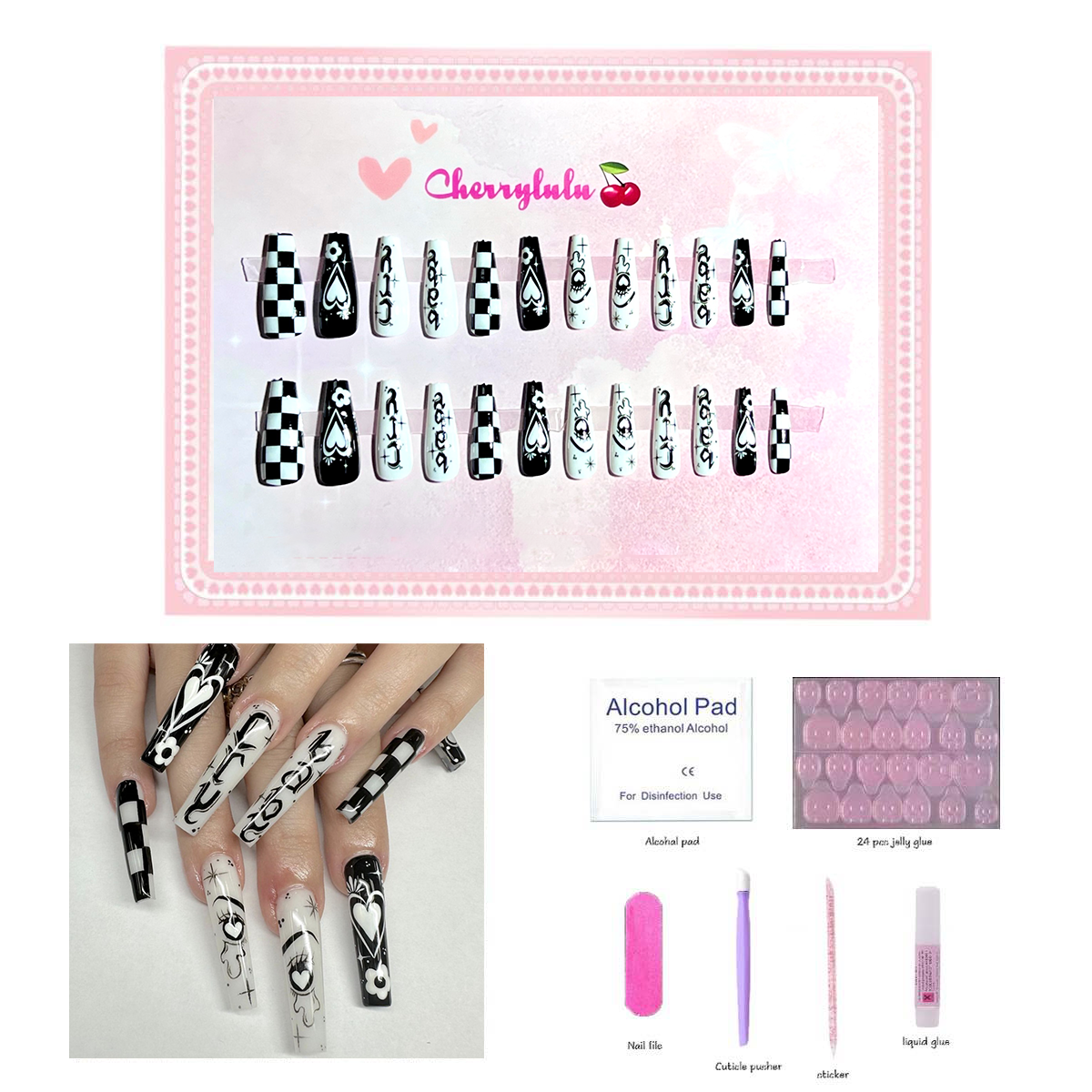 【Buy 3 Get 1 Free】L1-L70 Long Nails 24pcs Press On Nails include free nail toolkit