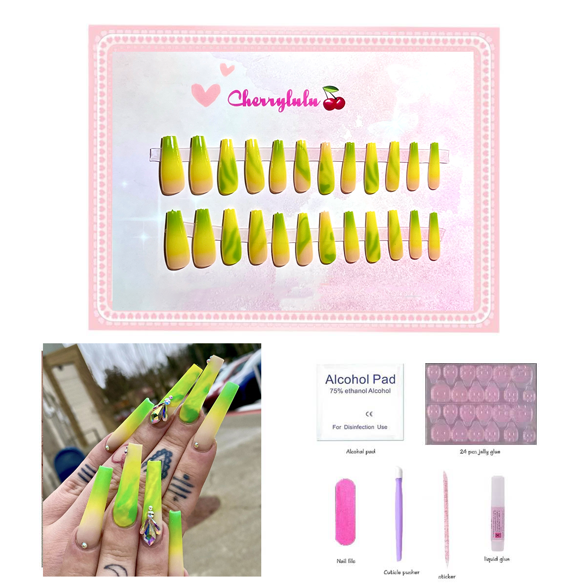 【Buy 3 Get 1 Free】L1-L70 Long Nails 24pcs Press On Nails include free nail toolkit