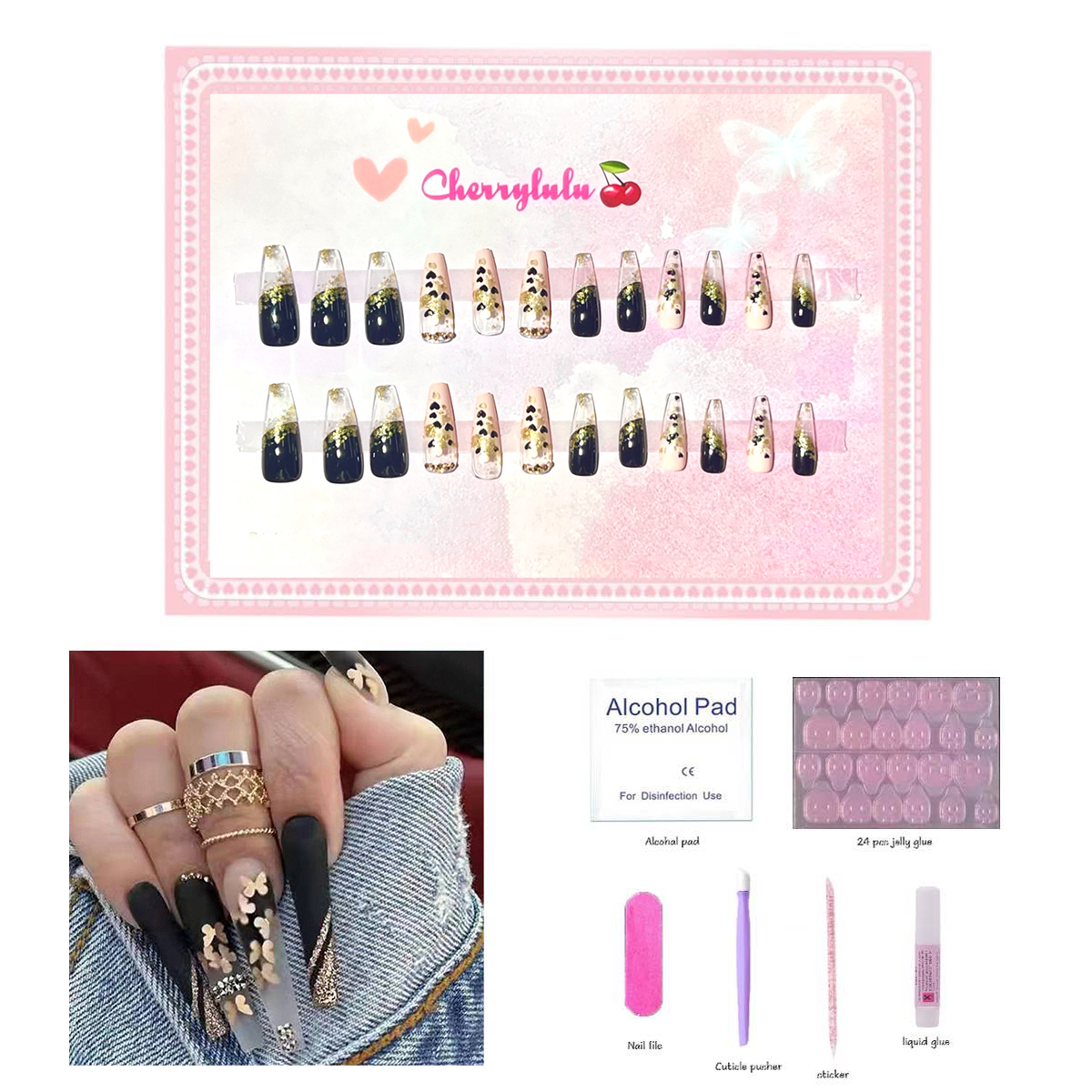 【Buy 3 Get 1 Free】L71-L130 Long Nails 24pcs Press On Nails include free nail toolkit