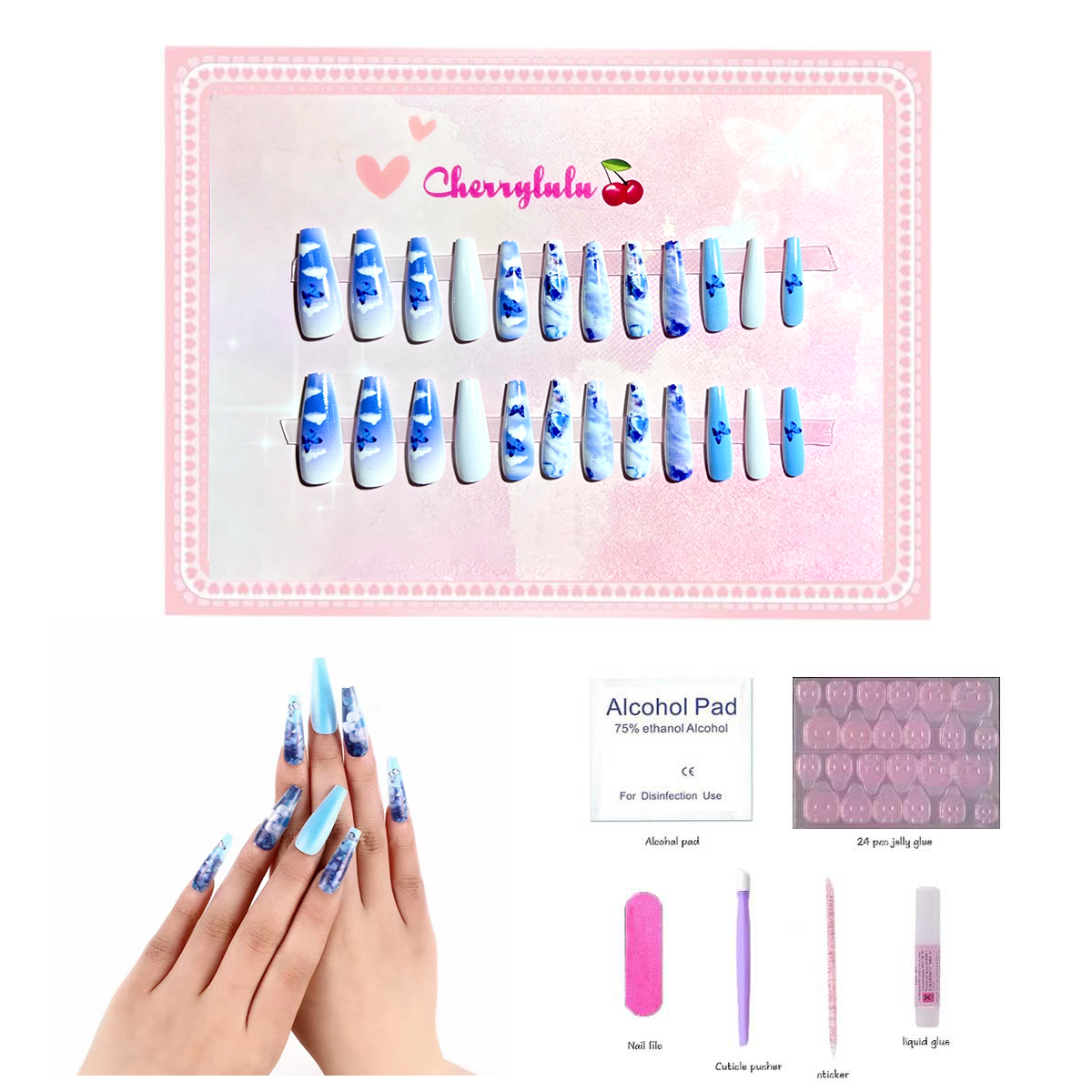 【Buy 3 Get 1 Free】L71-L130 Long Nails 24pcs Press On Nails include free nail toolkit