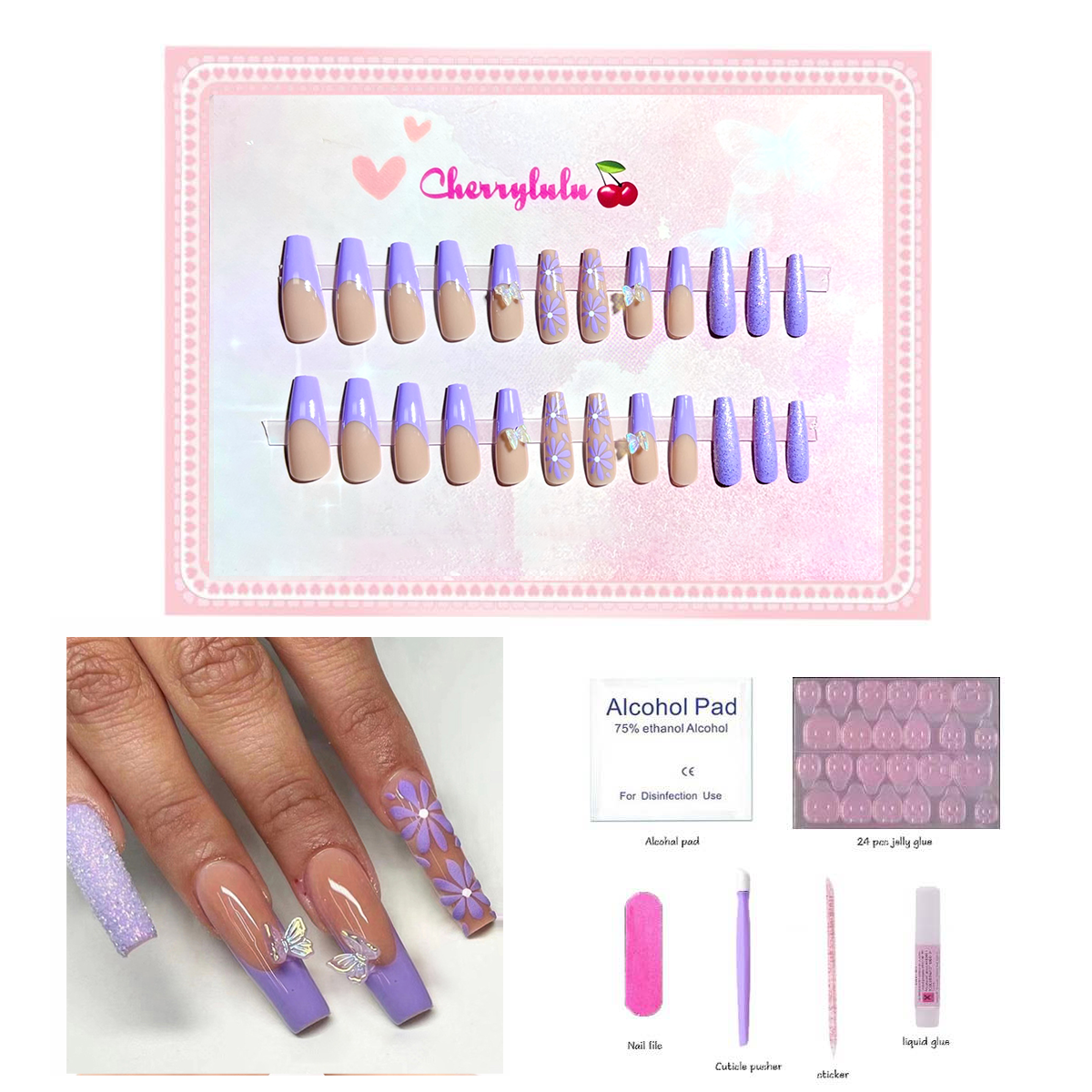 【Buy 3 Get 1 Free】L71-L130 Long Nails 24pcs Press On Nails include free nail toolkit