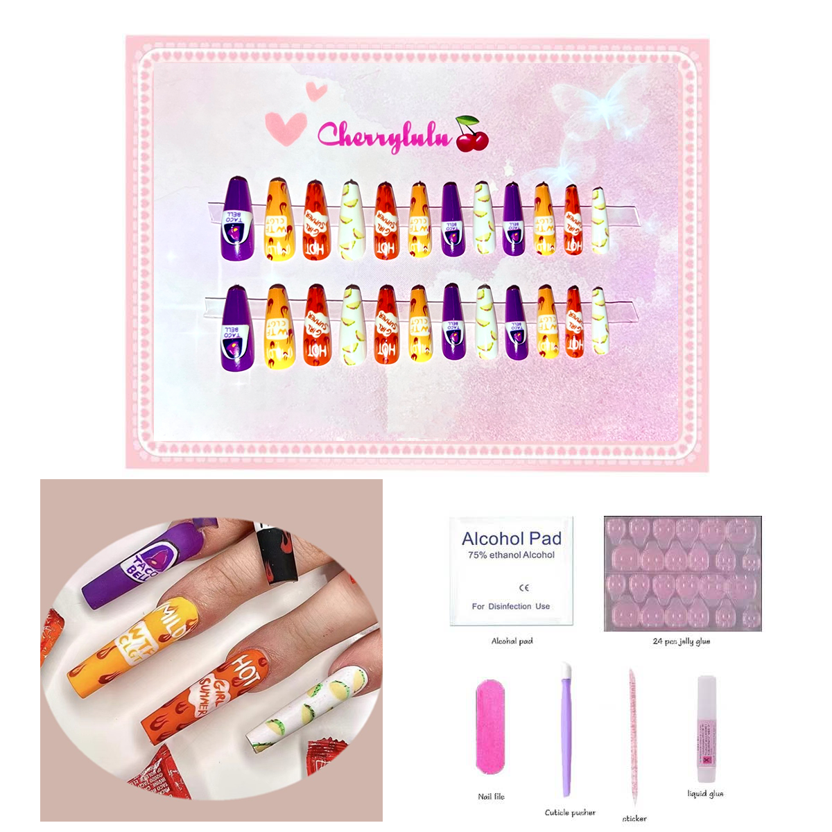 【Buy 3 Get 1 Free】L71-L130 Long Nails 24pcs Press On Nails include free nail toolkit