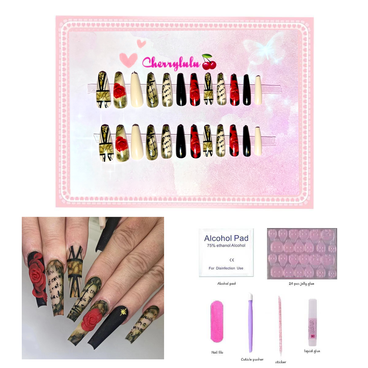 【Buy 3 Get 1 Free】L71-L130 Long Nails 24pcs Press On Nails include free nail toolkit