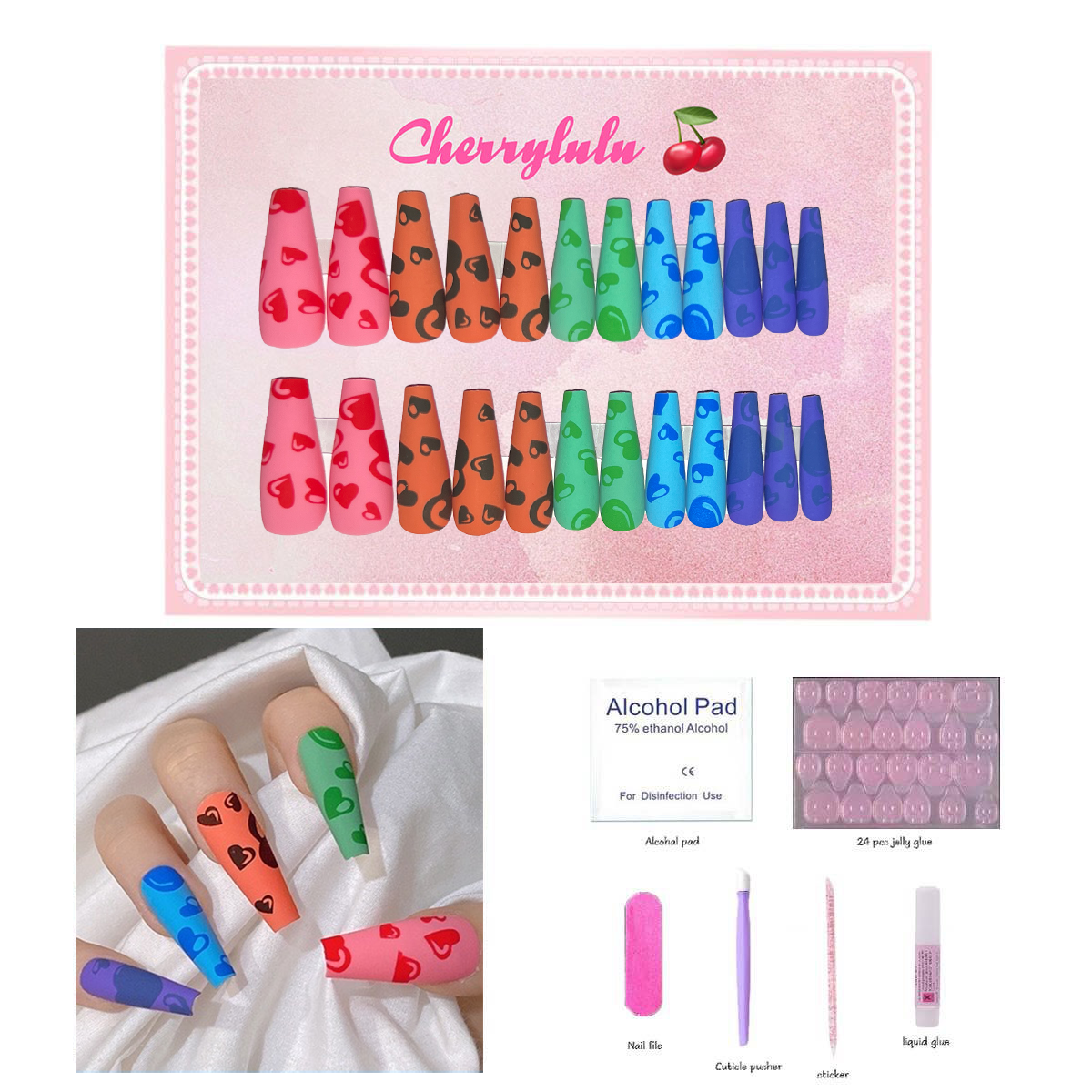 【Buy 3 Get 1 Free】L71-L130 Long Nails 24pcs Press On Nails include free nail toolkit