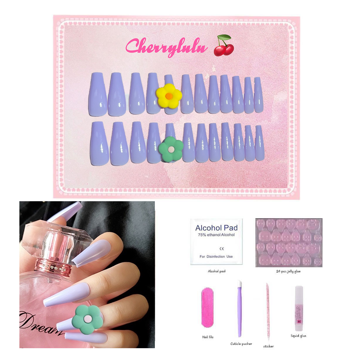 【Buy 3 Get 1 Free】L71-L130 Long Nails 24pcs Press On Nails include free nail toolkit