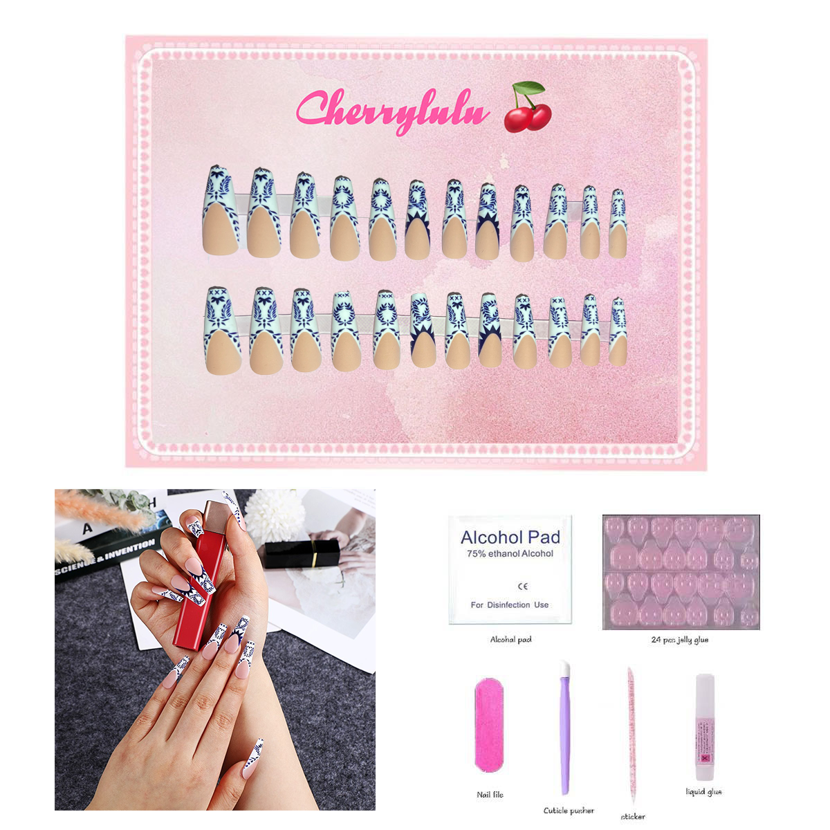 【Buy 3 Get 1 Free】L71-L130 Long Nails 24pcs Press On Nails include free nail toolkit