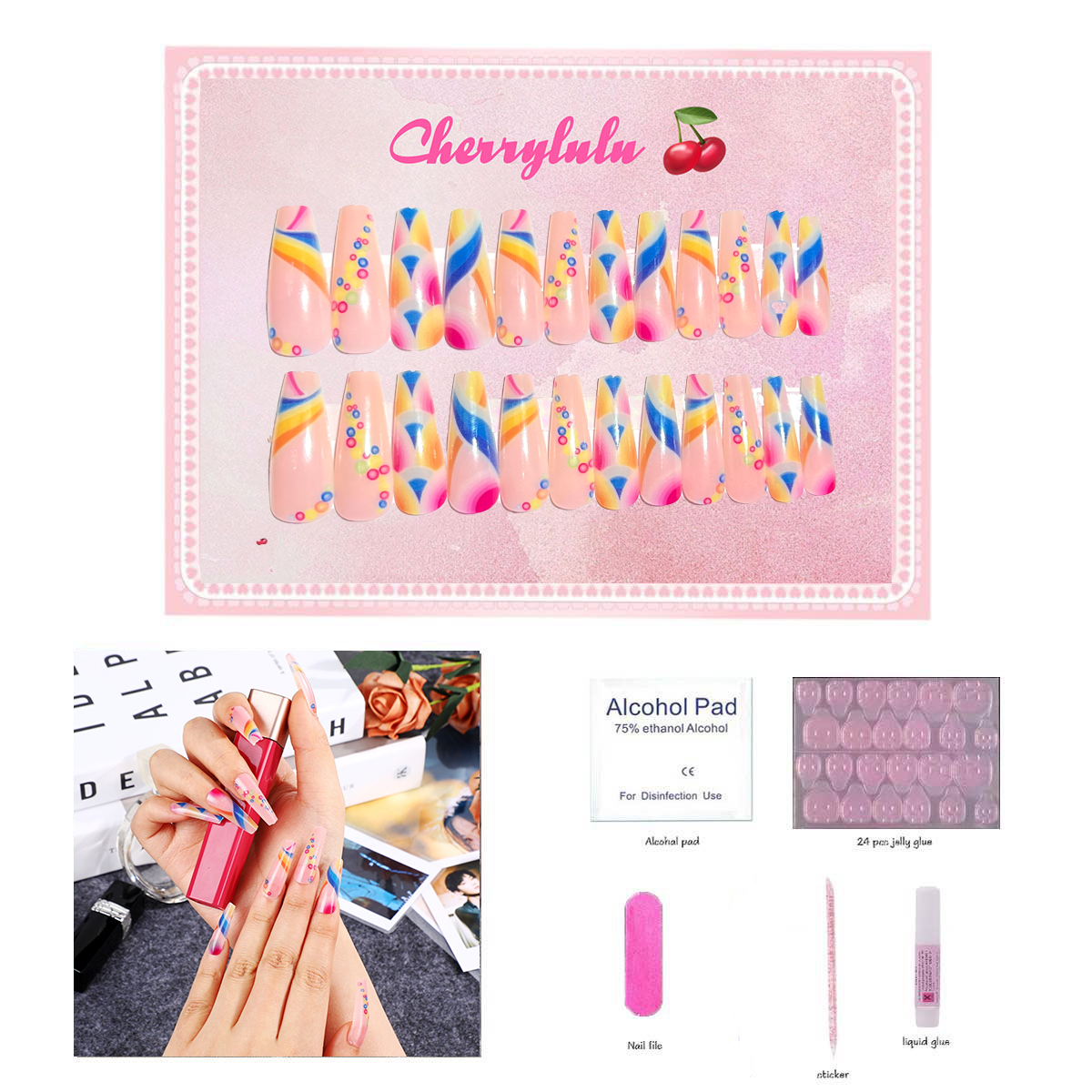 【Buy 3 Get 1 Free】L71-L130 Long Nails 24pcs Press On Nails include free nail toolkit