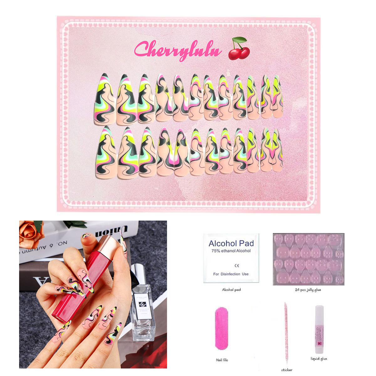 【Buy 3 Get 1 Free】L71-L130 Long Nails 24pcs Press On Nails include free nail toolkit