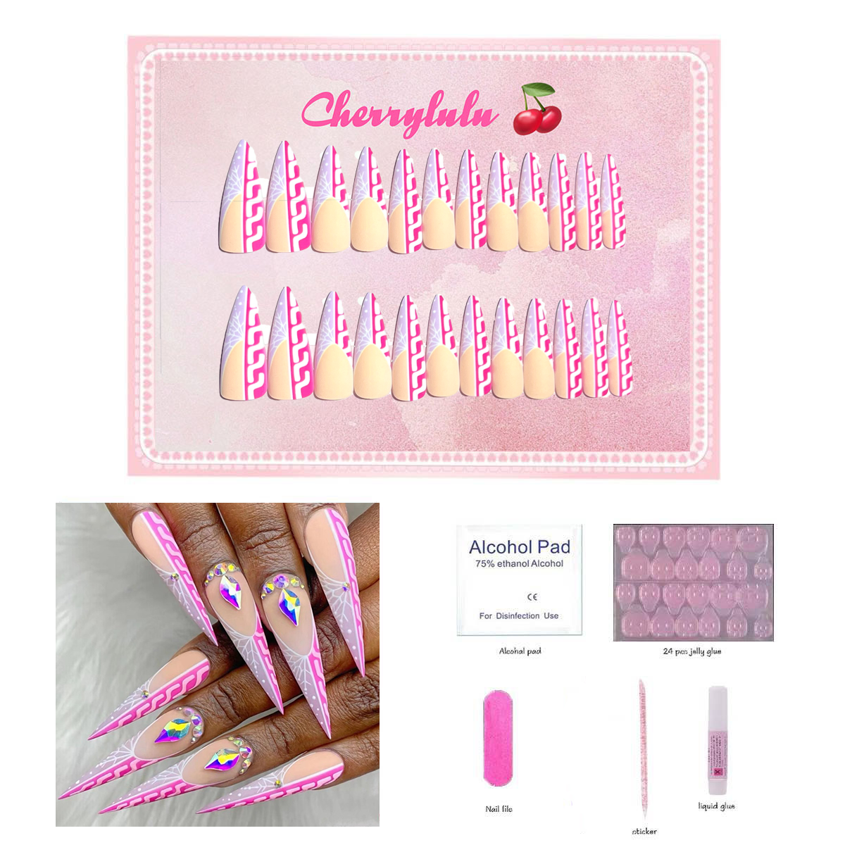 【Buy 3 Get 1 Free】L71-L130 Long Nails 24pcs Press On Nails include free nail toolkit