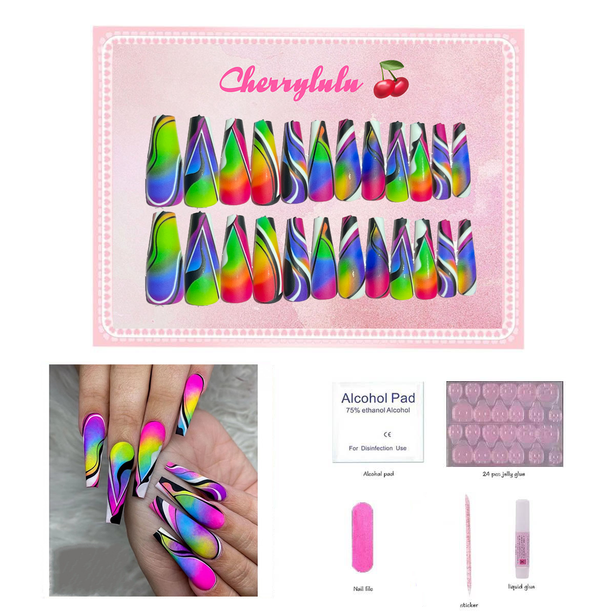 【Buy 3 Get 1 Free】L71-L130 Long Nails 24pcs Press On Nails include free nail toolkit