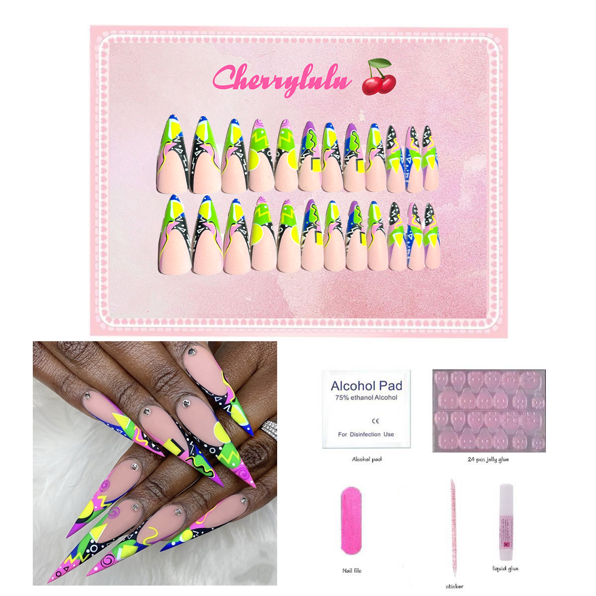 【Buy 3 Get 1 Free】L71-L130 Long Nails 24pcs Press On Nails include free nail toolkit