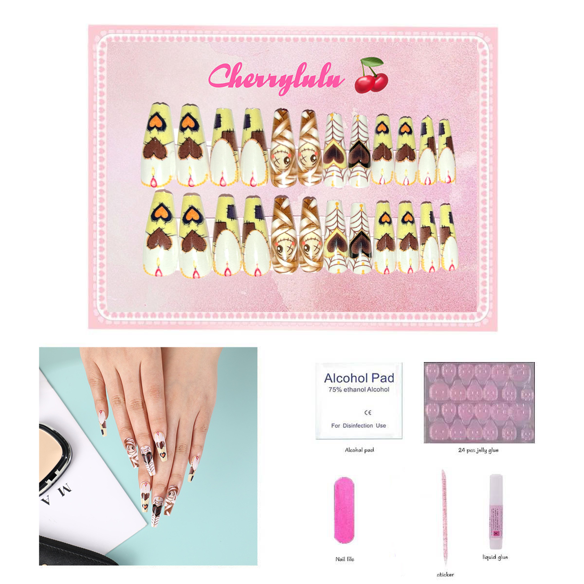 【Buy 3 Get 1 Free】L71-L130 Long Nails 24pcs Press On Nails include free nail toolkit