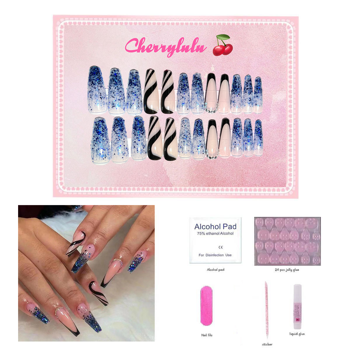 【Buy 3 Get 1 Free】L71-L130 Long Nails 24pcs Press On Nails include free nail toolkit