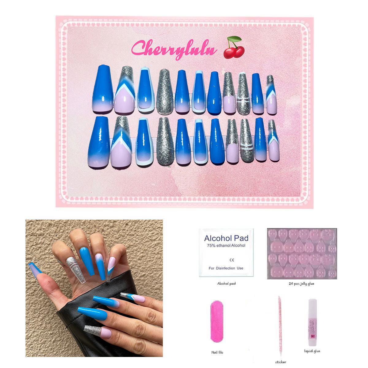 【Buy 3 Get 1 Free】L71-L130 Long Nails 24pcs Press On Nails include free nail toolkit