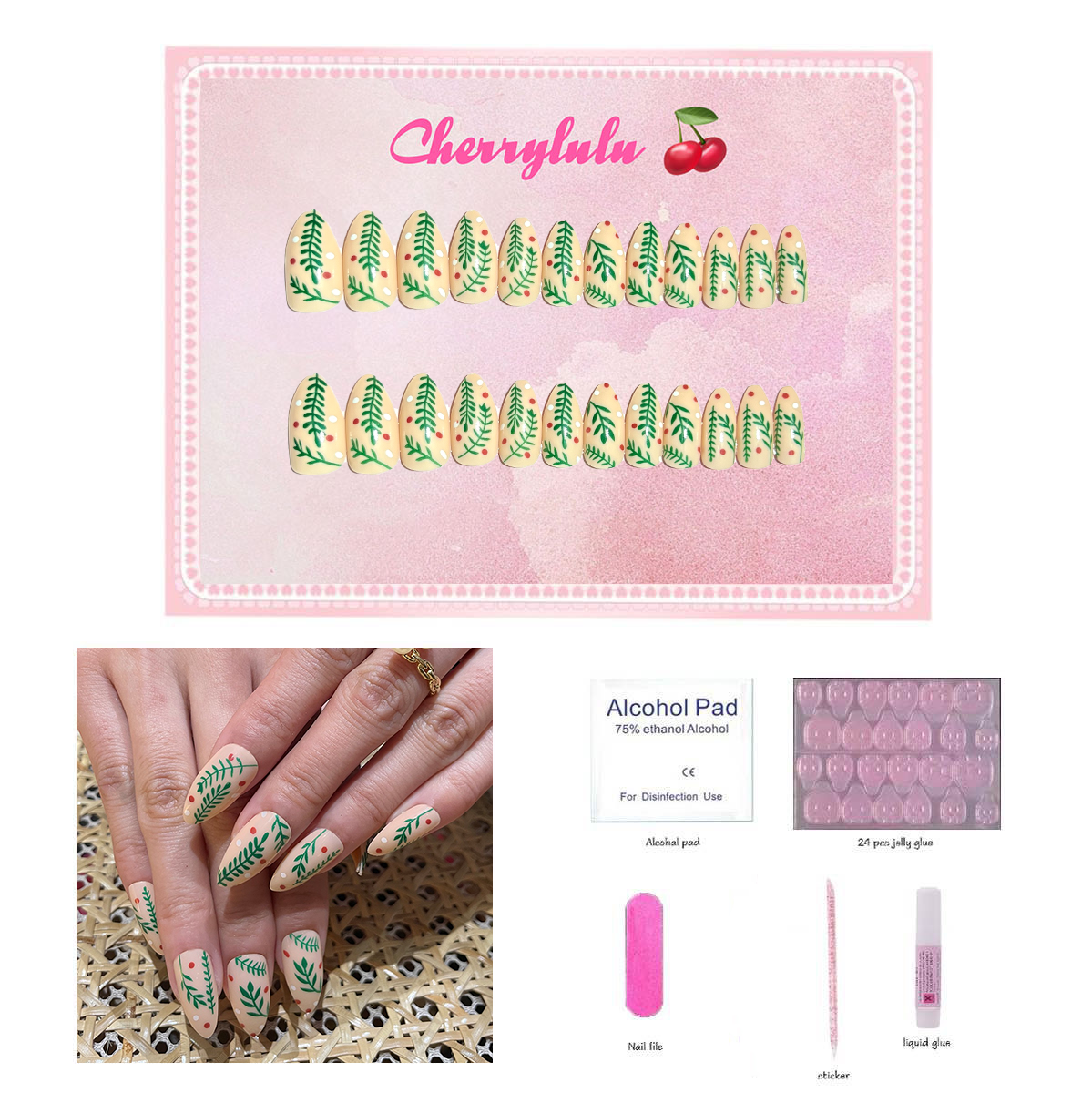 【Buy 3 Get 1 Free】M1-M60 Medium Nails 24pcs Press On Nails include free nail toolkit