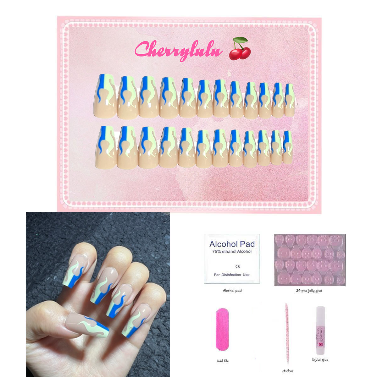 【Buy 3 Get 1 Free】M1-M60 Medium Nails 24pcs Press On Nails include free nail toolkit