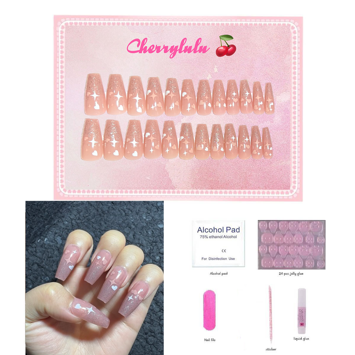 【Buy 3 Get 1 Free】M1-M60 Medium Nails 24pcs Press On Nails include free nail toolkit