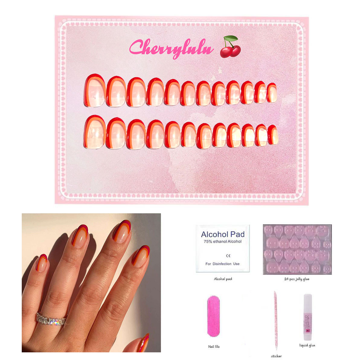 【Buy 3 Get 1 Free】M1-M60 Medium Nails 24pcs Press On Nails include free nail toolkit