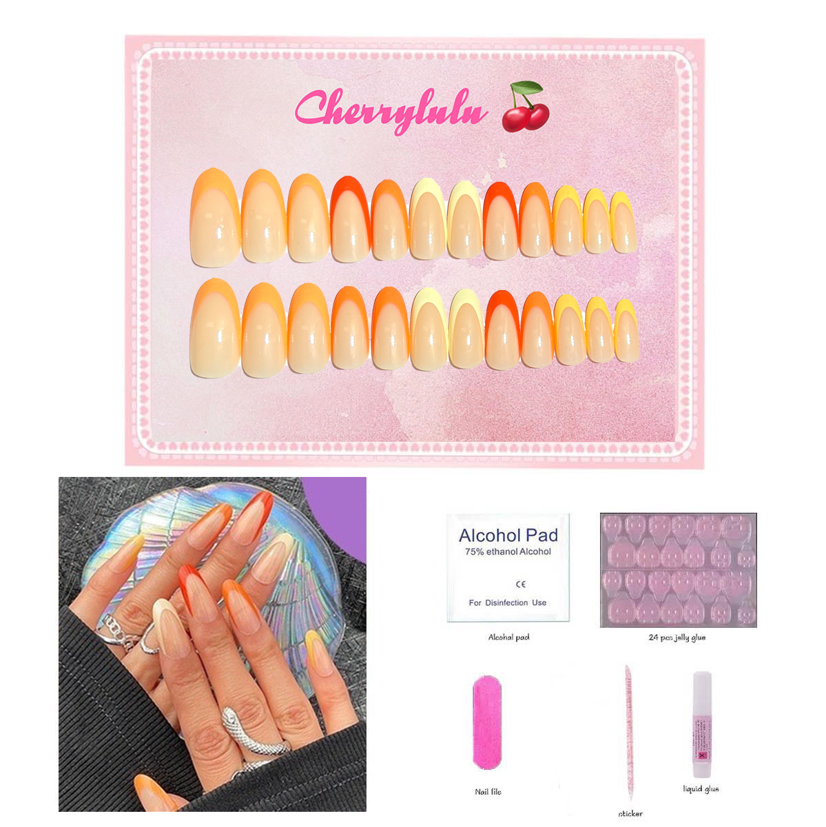 【Buy 3 Get 1 Free】M1-M60 Medium Nails 24pcs Press On Nails include free nail toolkit